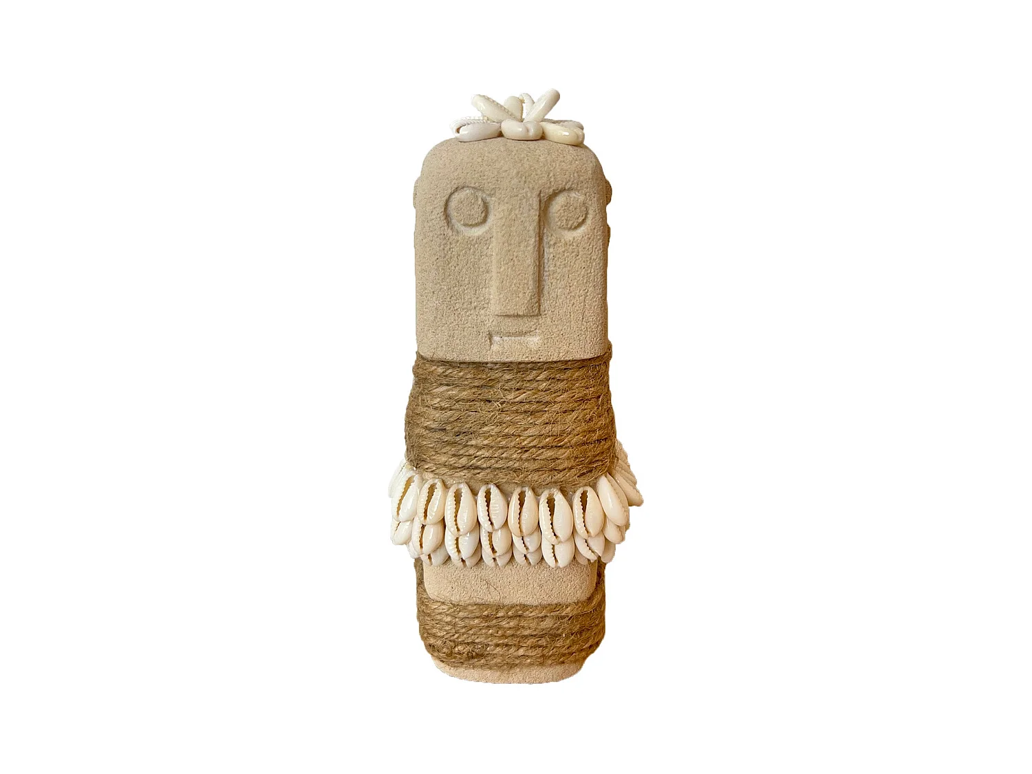 Figura decorativa in pietra con juta e conchiglie 16x7cm