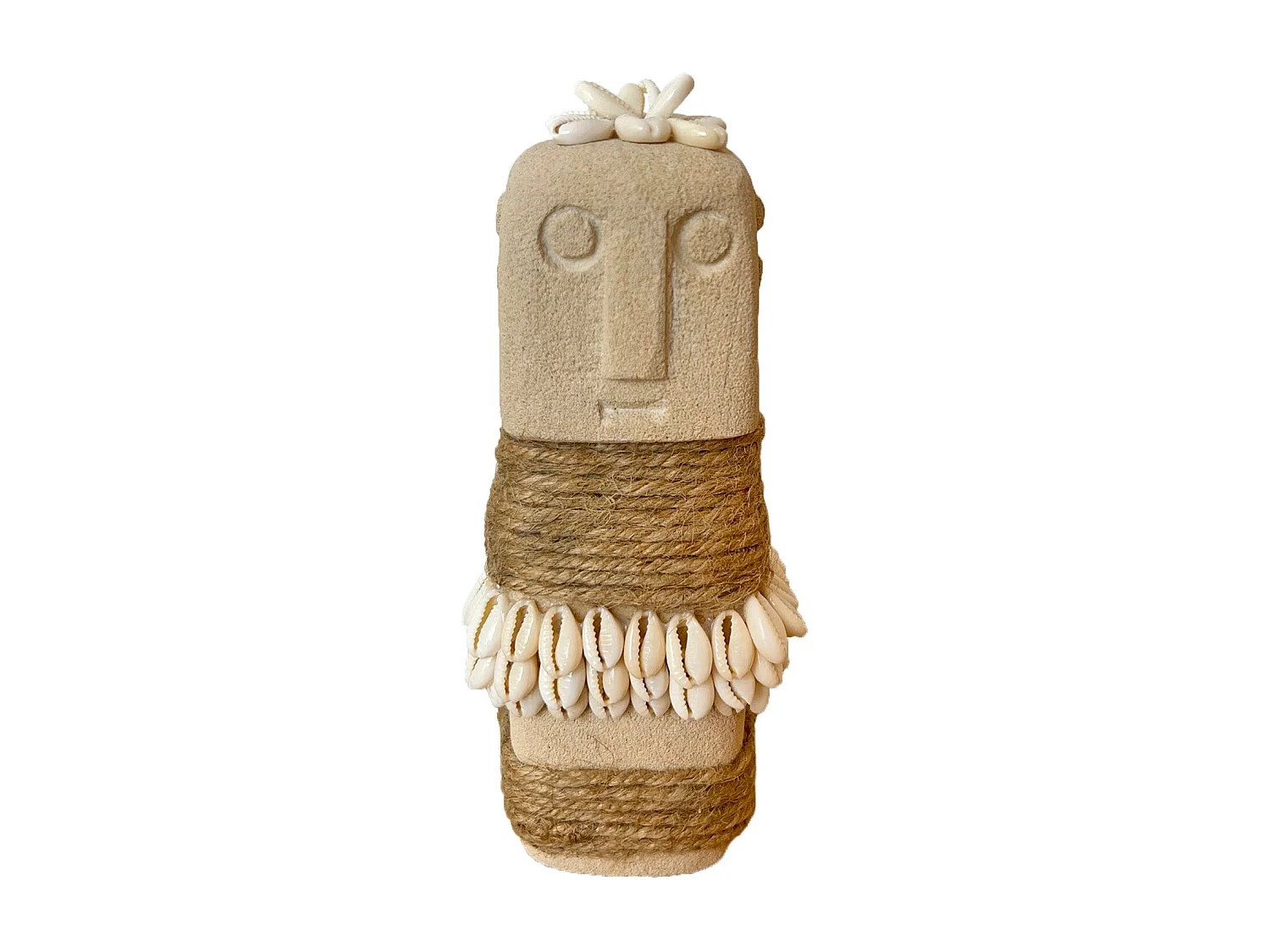 Figura decorativa in pietra con juta e conchiglie 16x7cm