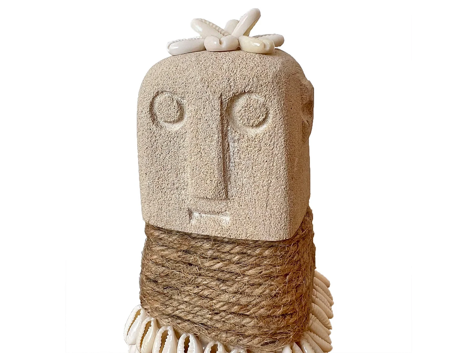 Figura decorativa in pietra con juta e conchiglie 16x7cm