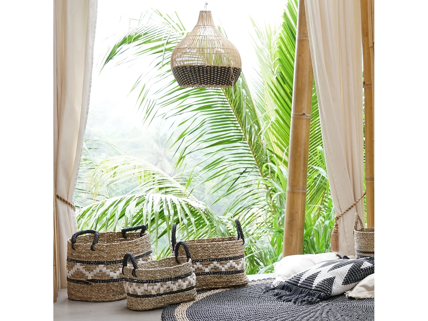 Cesta rectangular de fibra natural 46 x 30 cm