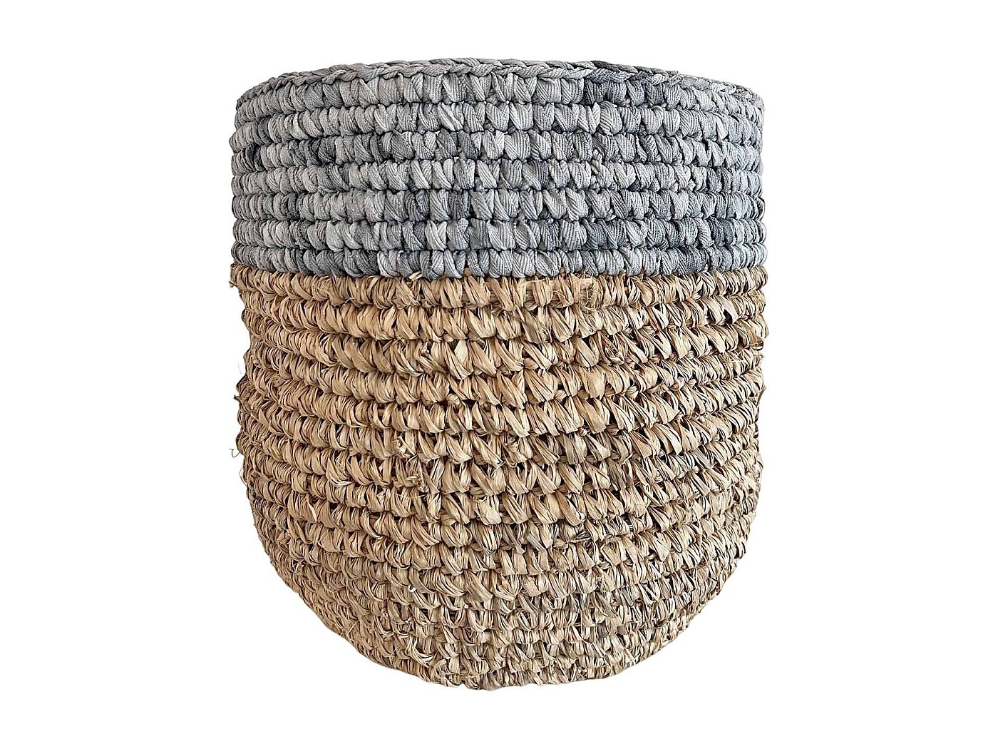 Bloomingville Cestino In Vimini Naturale E Blu - Cesto Portaoggetti Intrecciato A Mano In Alghe Marine - Diametro 30 X Altezza 23 Cm