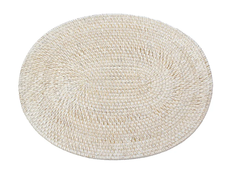 Pack de 6 bajoplatos ovalados de ratán blanco con posavasos 40x30cm