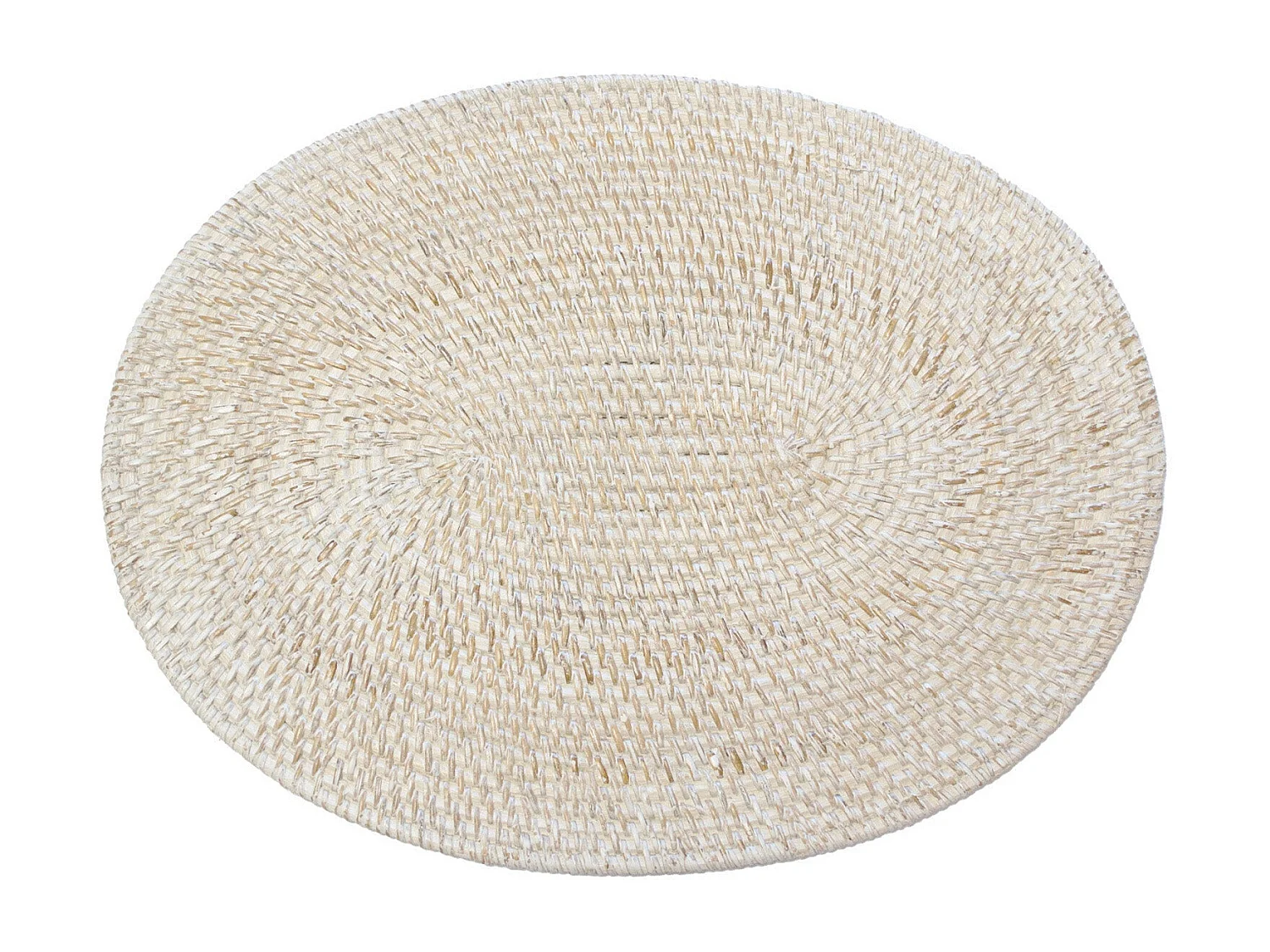 Pack de 6 bajoplatos ovalados de ratán blanco con posavasos 40x30cm