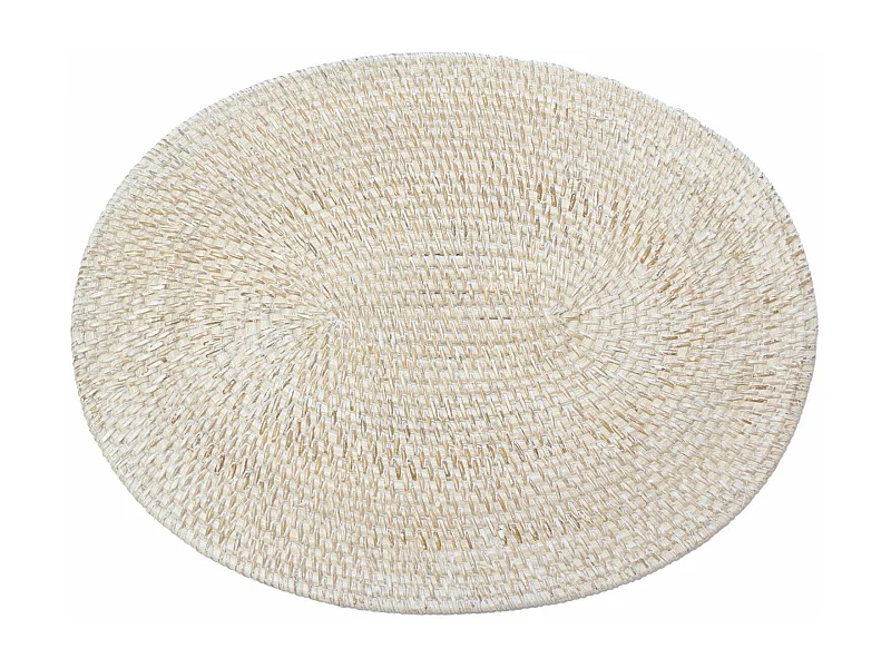 Pack de 4 bajoplatos ovalados de ratán blanco con posavasos 40x30cm