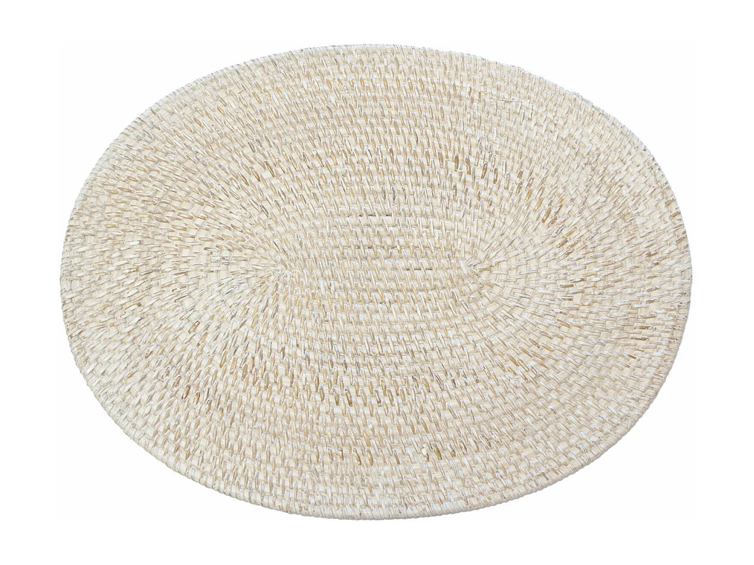 Pack de 4 bajoplatos ovalados de ratán blanco con posavasos 40x30cm