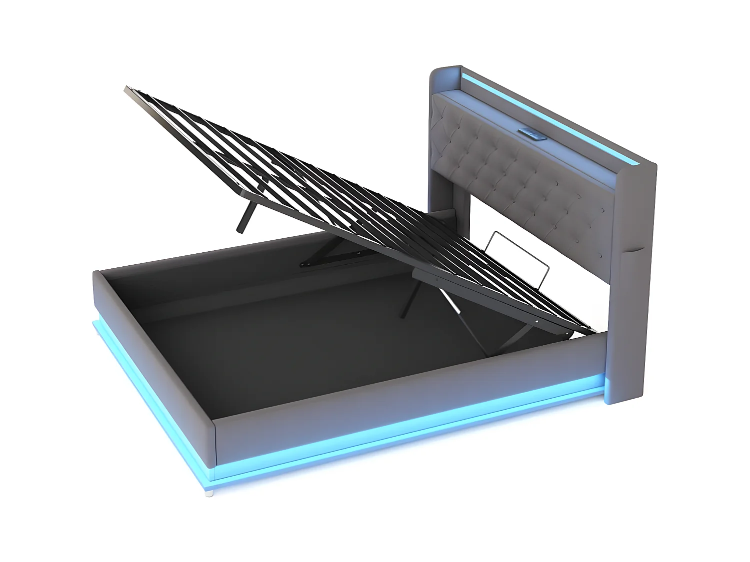 Cama LED 160*200 cm com porta de carregamento USB, cinza