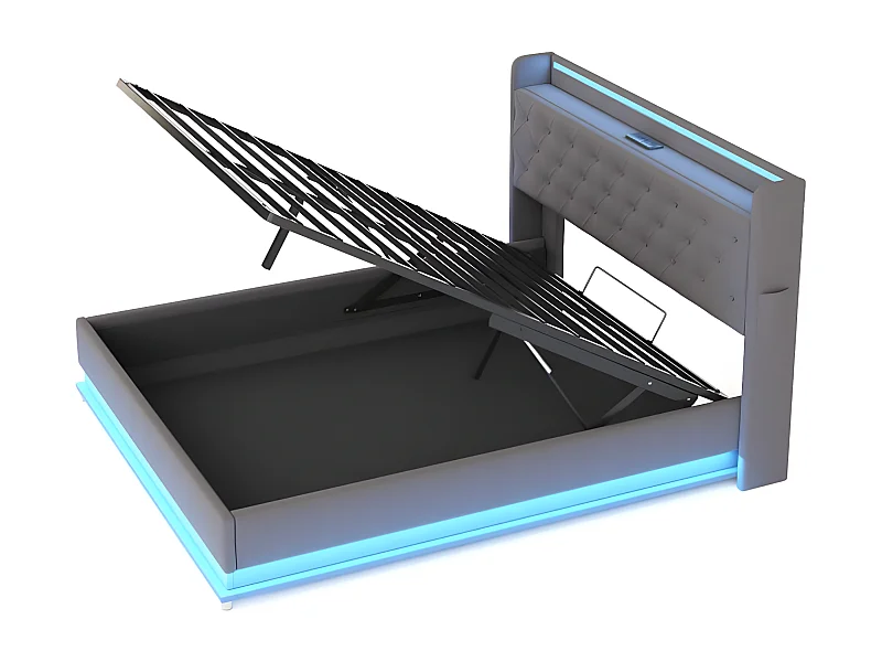 Letto LED 160*200 cm con porta di ricarica USB, grigio