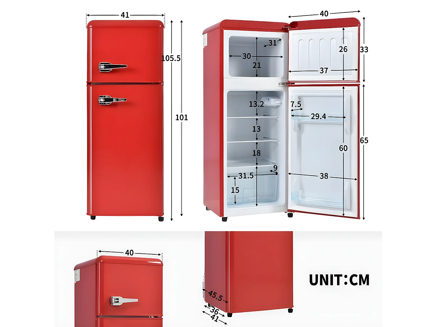 Frigorifero retrò. Frigorifero-congelatore combinato, altezza 105,5 cm, larghezza 41 cm