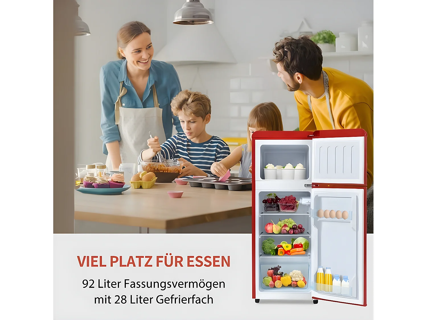 Retro koelkast. Gecombineerde koel-vriescombinatie, 105,5 cm hoog, 41 cm breed