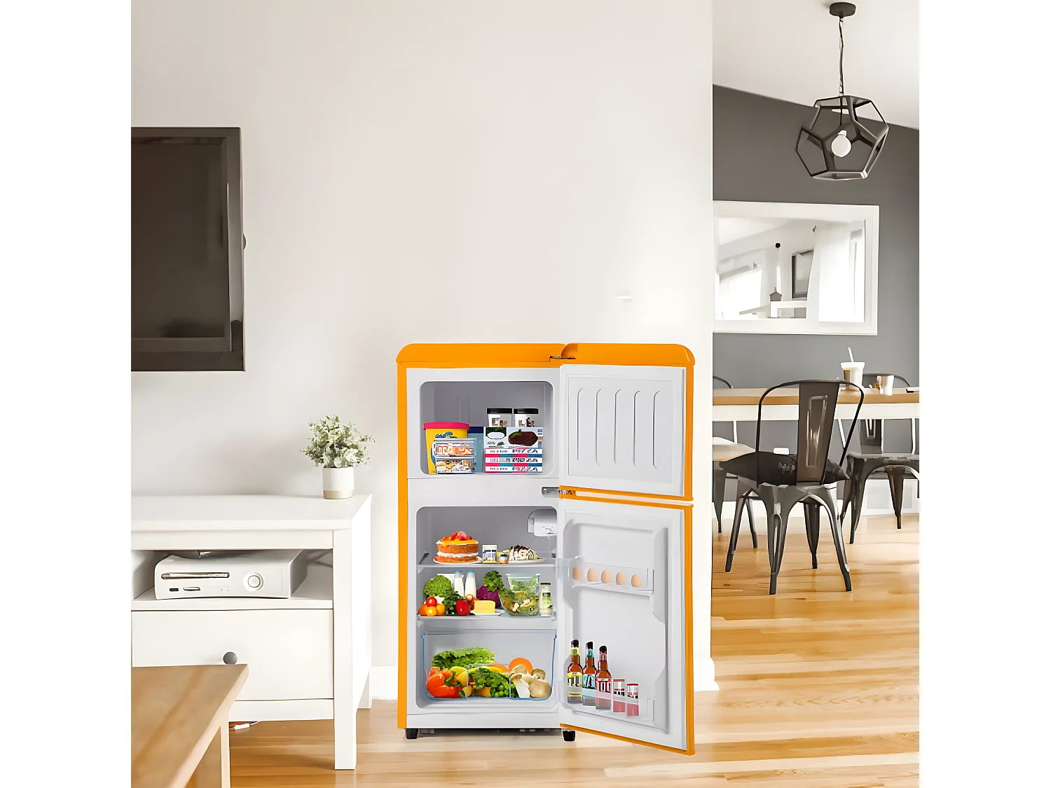 Réfrigérateur Rétro à double porte, 86,8 cm de hauteur, 45,5 cm de largeur,