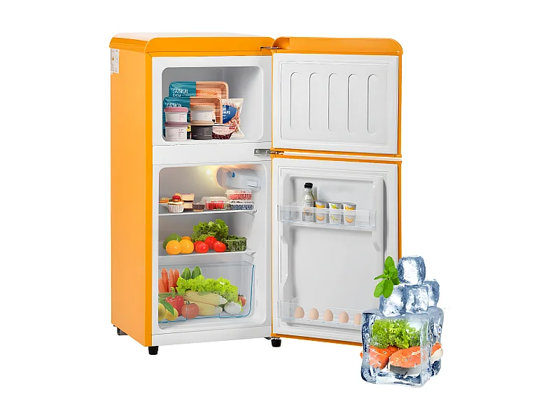 Nevera retro de doble puerta, de 86.8 cm de altura, 45.5 cm de ancho.