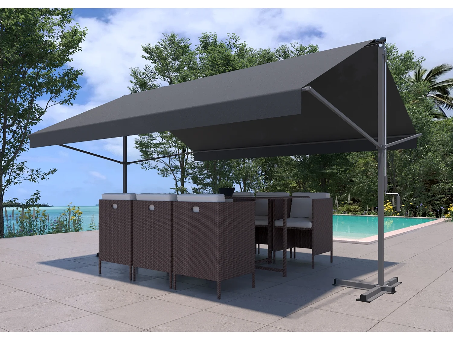 Tenda manuale a doppia pendenza 4 x 1,5/1,5 m in poliestere color tortora ISEO