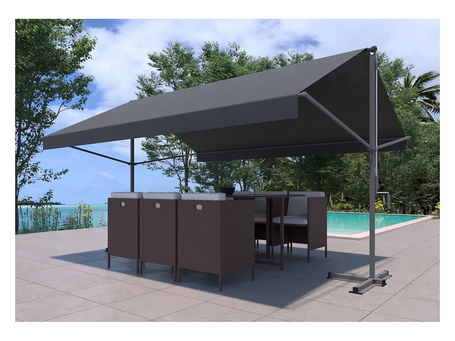 Store banne double pente manuel 3 x 3 m taupe ISEO