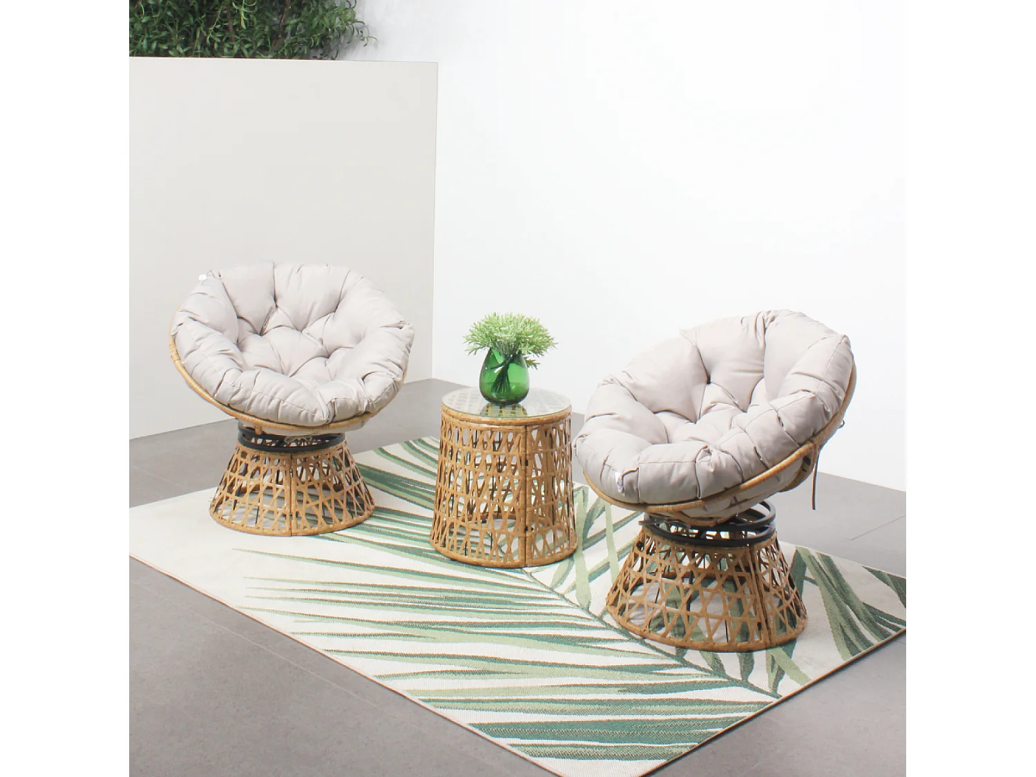 Conjunto de muebles de jardín 2 sillones giratorios y 1 mesa PAPASAN