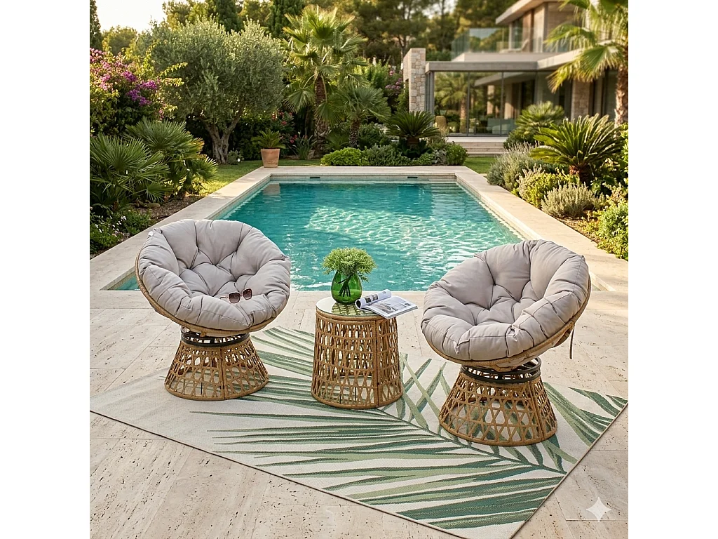 Salon de jardin 2 fauteuils et 1 table PAPASAN