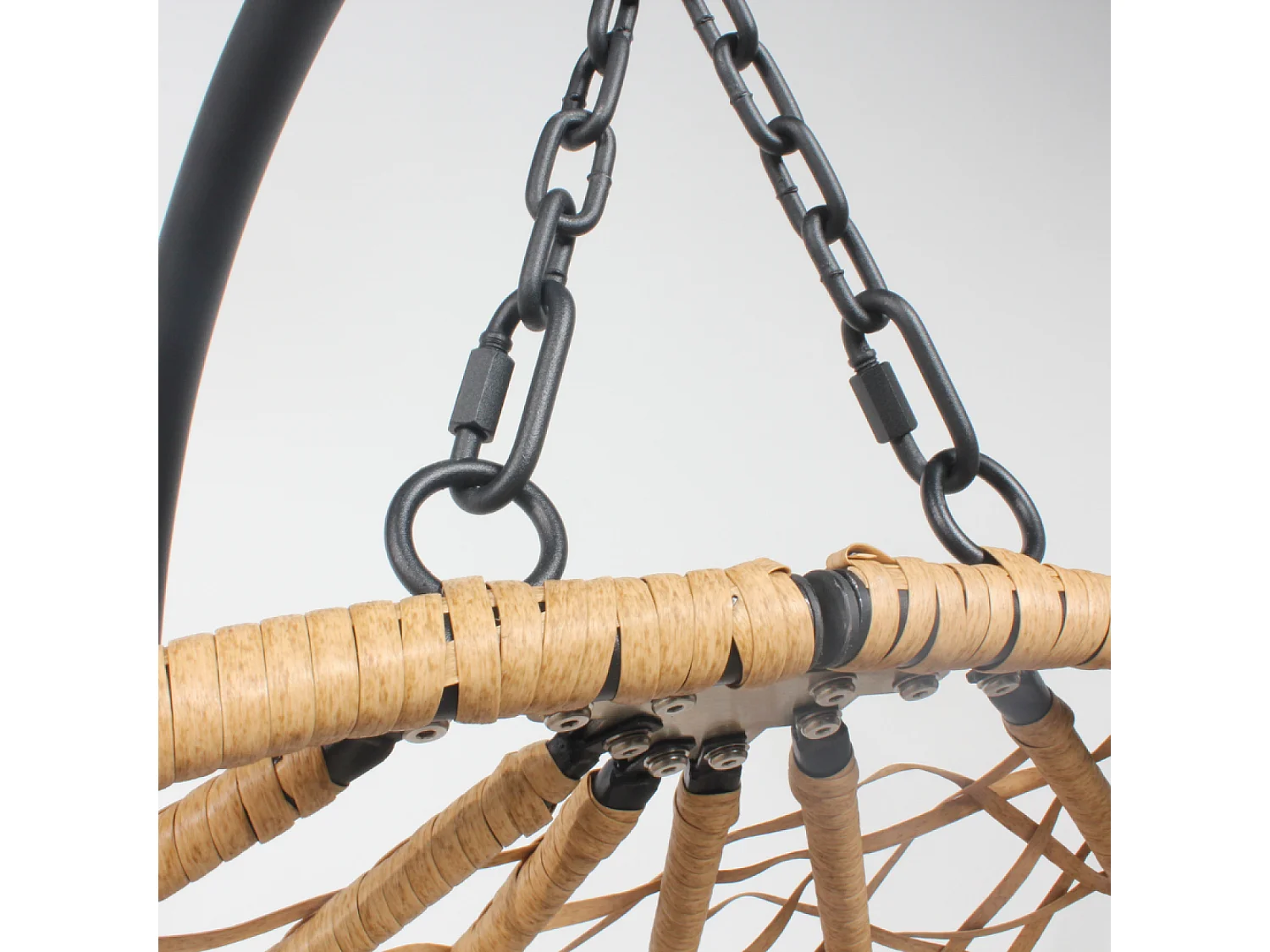 Cadeira suspensa de vime CUZCO com suporte - Resina entrançada, Almofadas macias, Resistente - Natural/Cinza