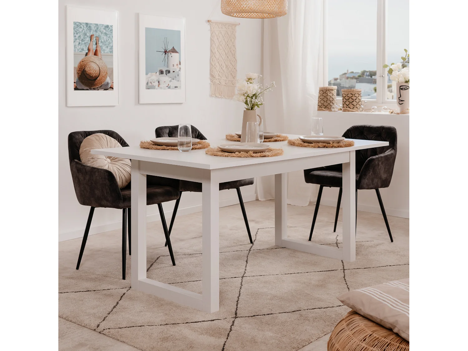 Table à manger industrielle extensible 10 personnes blanche KOTOR