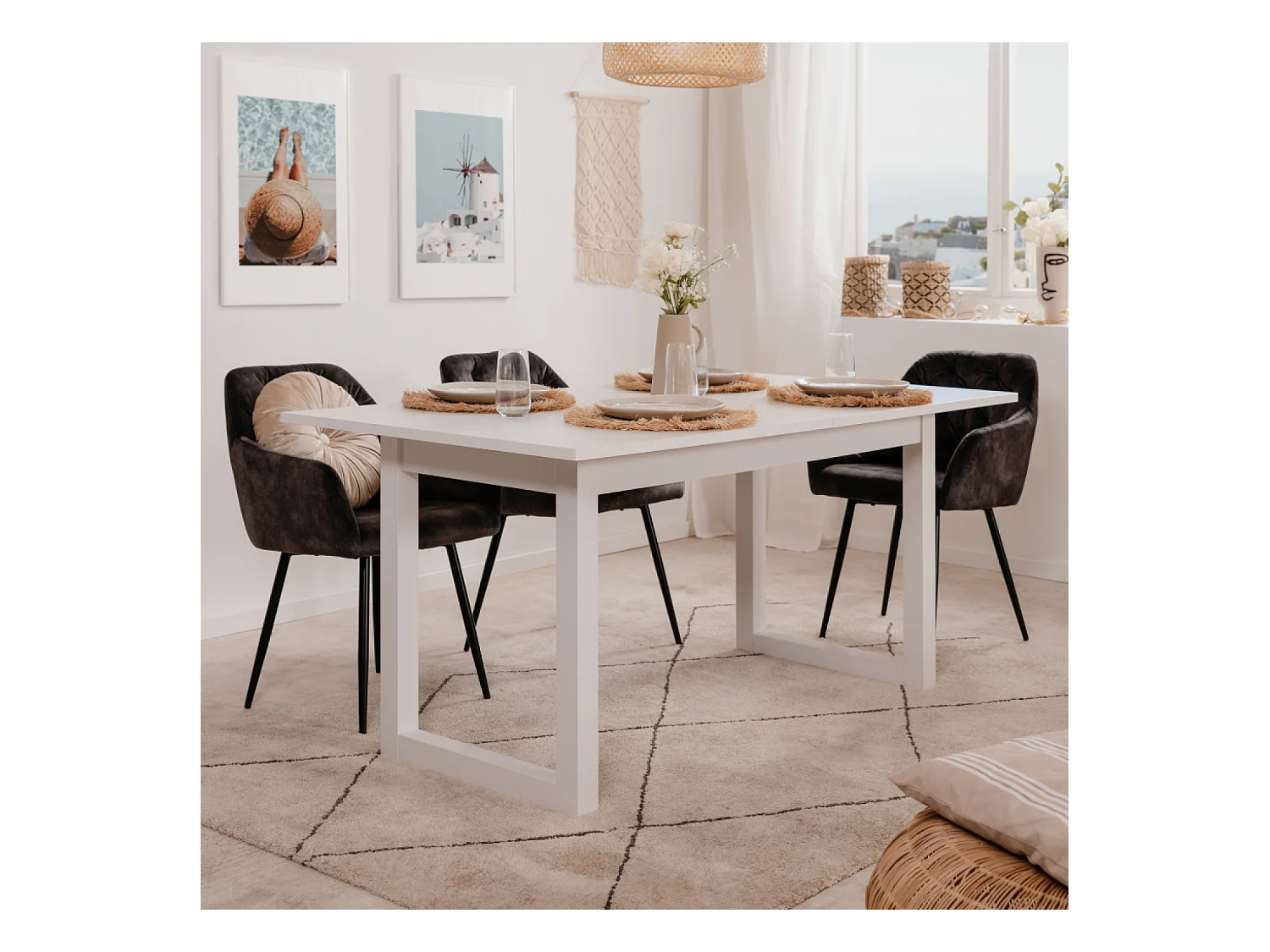 Tavolo da pranzo industriale allungabile per 10 persone, bianco KOTOR