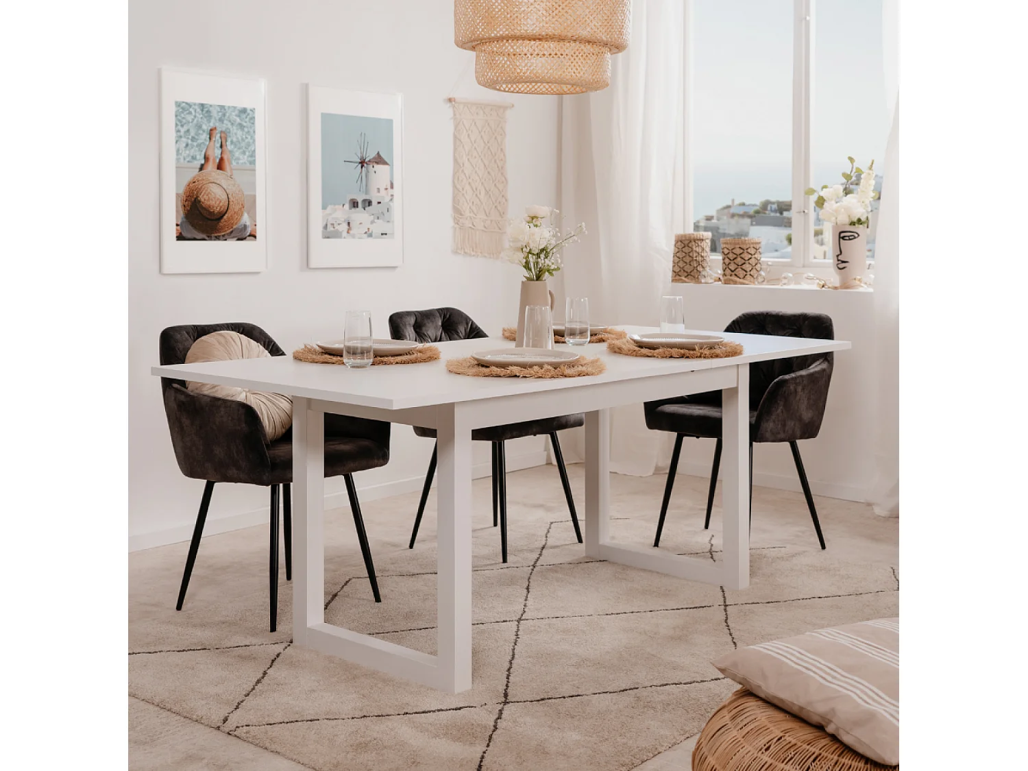 Table à manger industrielle extensible 10 personnes blanche KOTOR