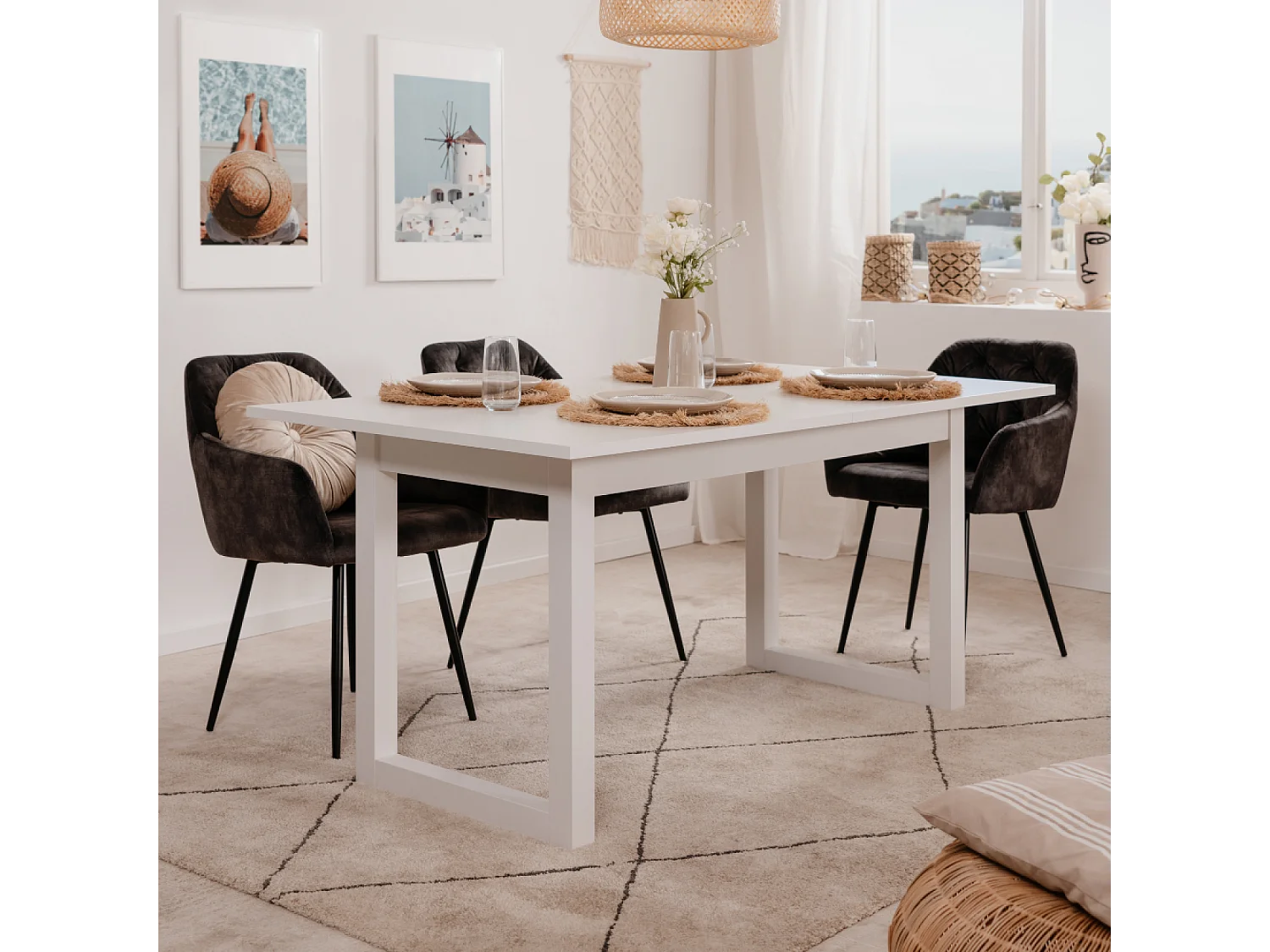 Table à manger industrielle extensible 10 personnes blanche KOTOR