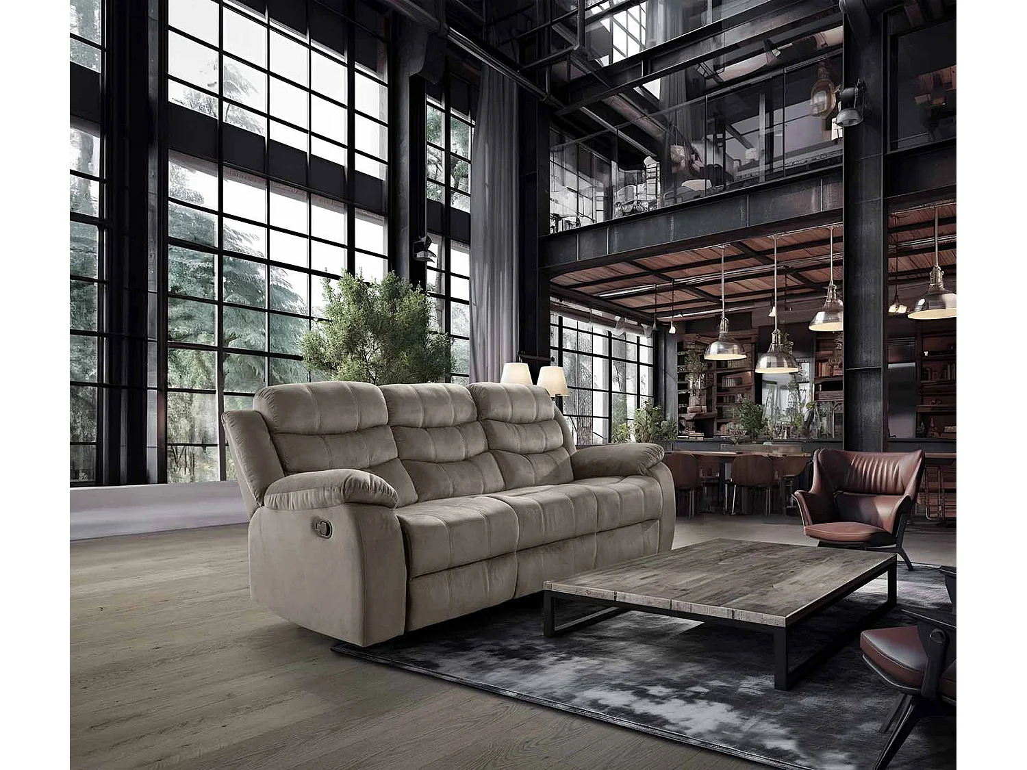 Sofá Reclinável Manual Houston 3 lugares Marrom