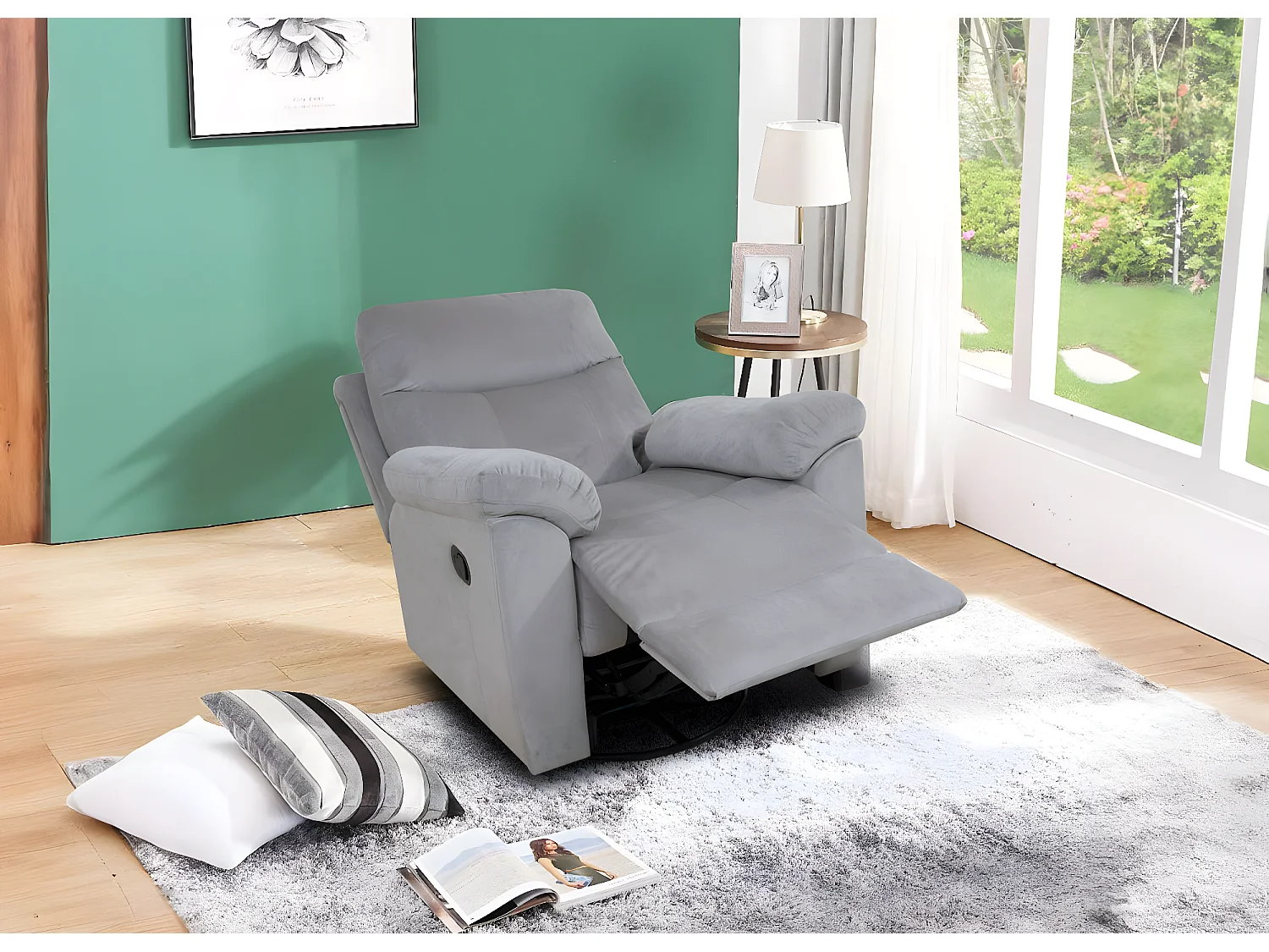 Poltrona Reclinavel Manual Texas, Sofá de 1 lugar, Cinza