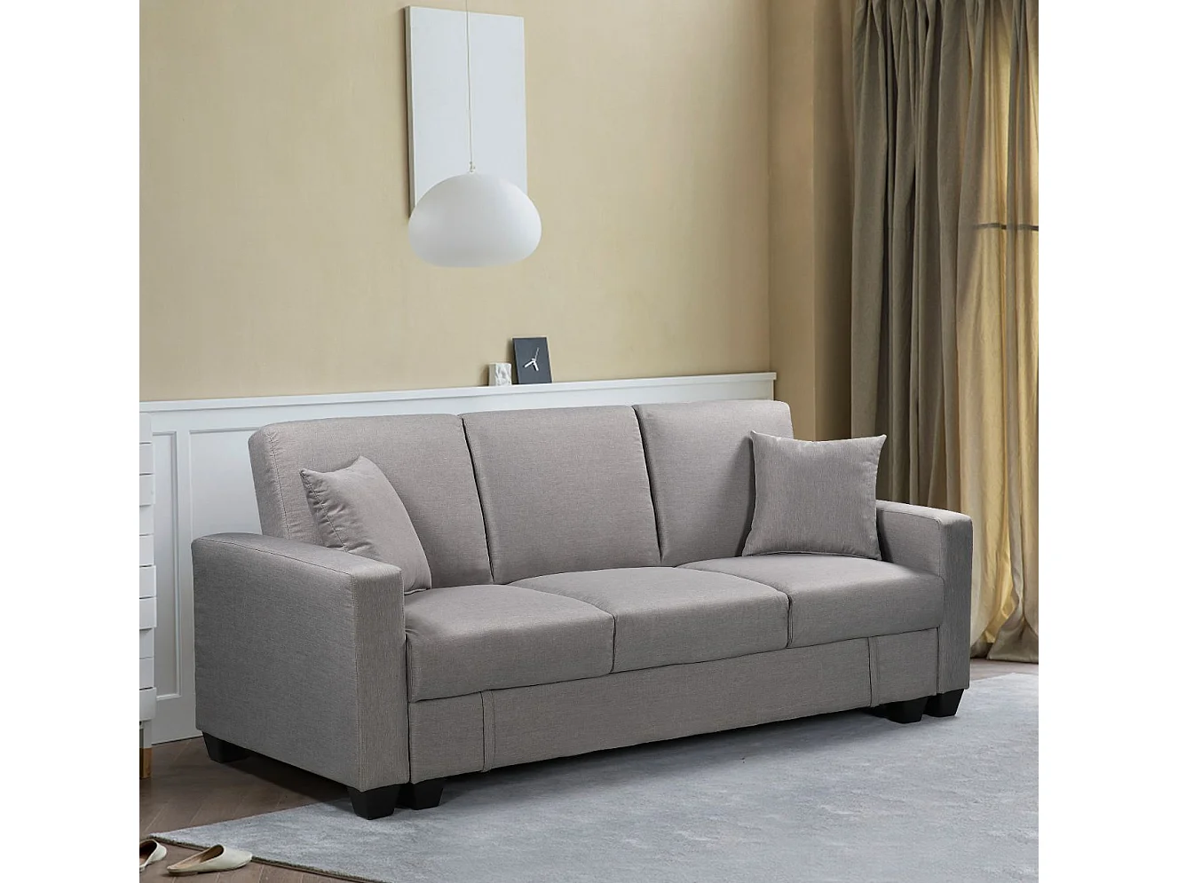 Sofá-Cama Keyla com baú, 210cm Cinza escuro