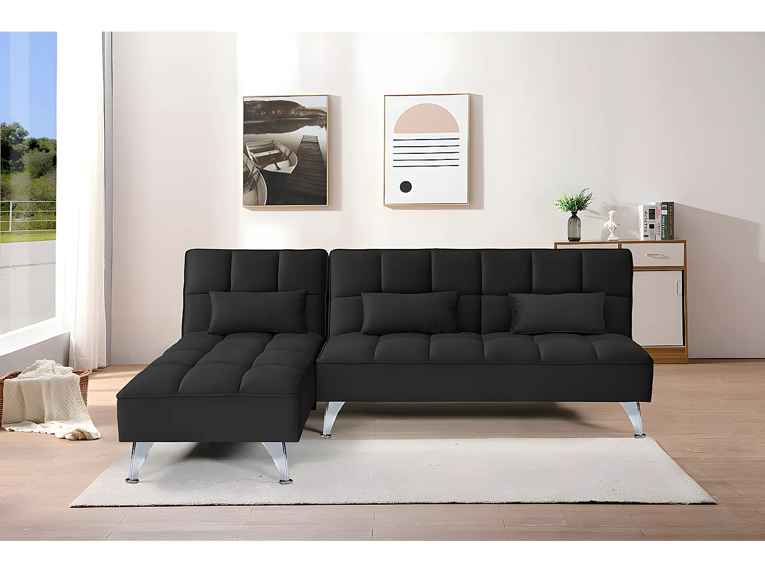 Sofá-Cama Noelia XL Chaise Longue 234cm Cinza