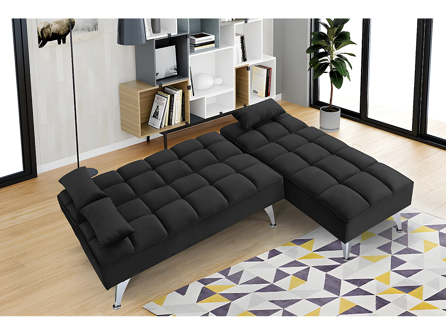 Sofá-Cama Noelia XL Chaise Longue 234cm Preto