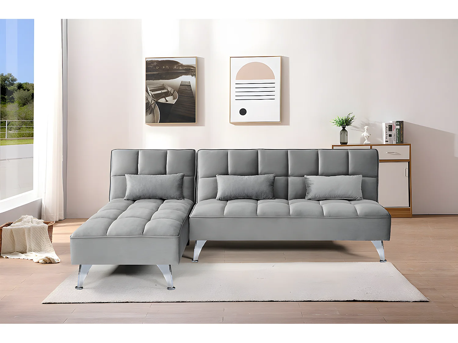Sofá-Cama Noelia XL Chaise Longue 234cm Preto