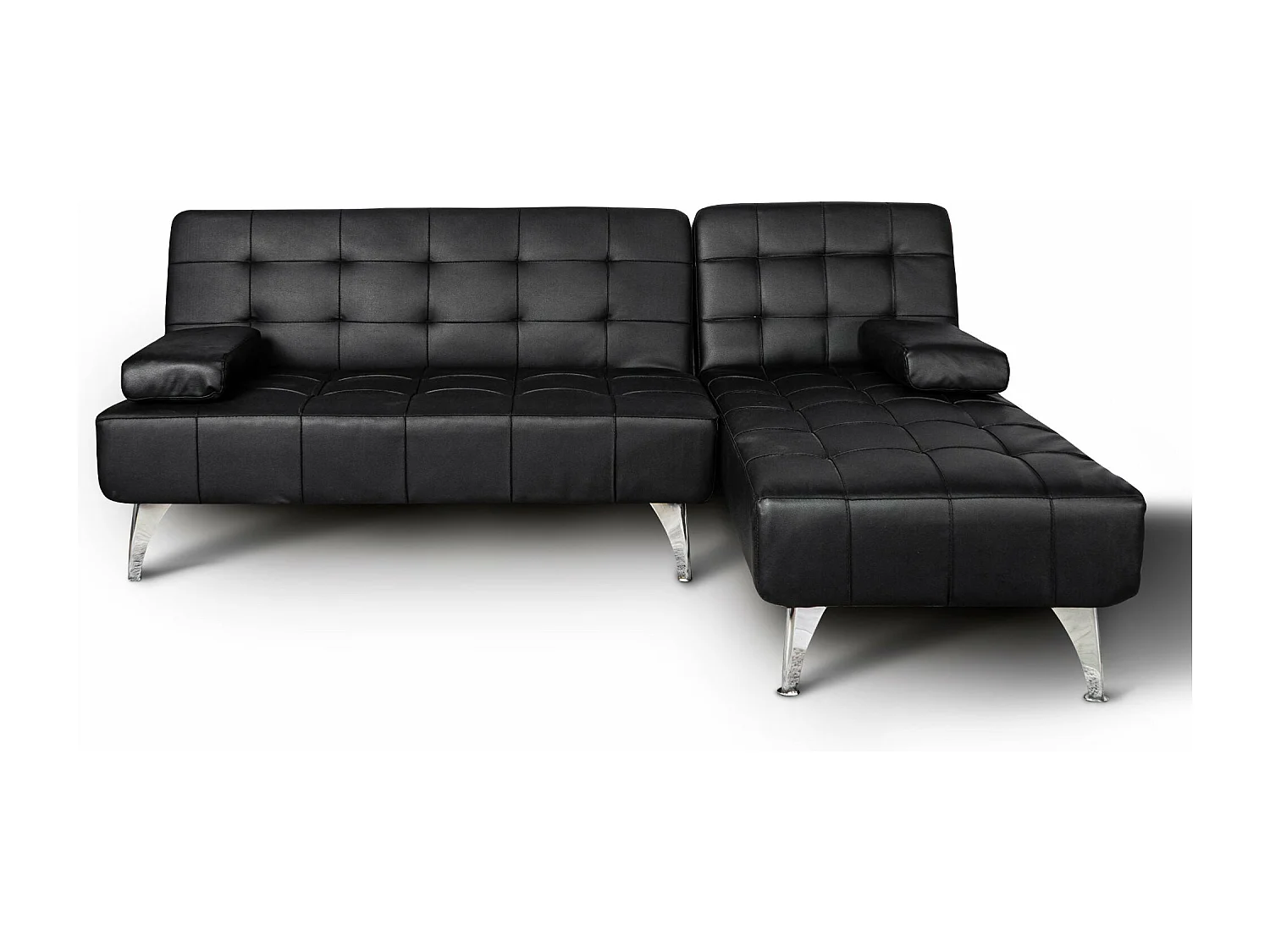Sofá-Cama Chaise Longue Keren XS 198cm Preto em Couro Sintetico