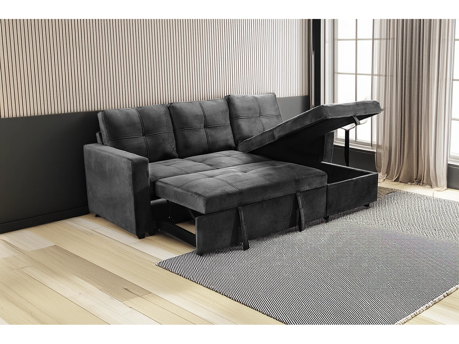 Sofá-Cama Chaise Longue Pau 215cm Preto