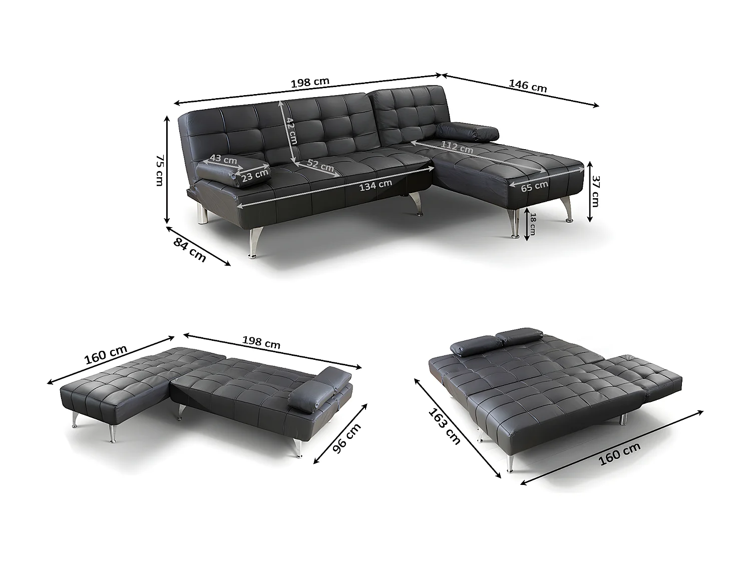 Oferta: Sofá-Cama Chaise Longue XS Preto + Mesa de Centro Branco