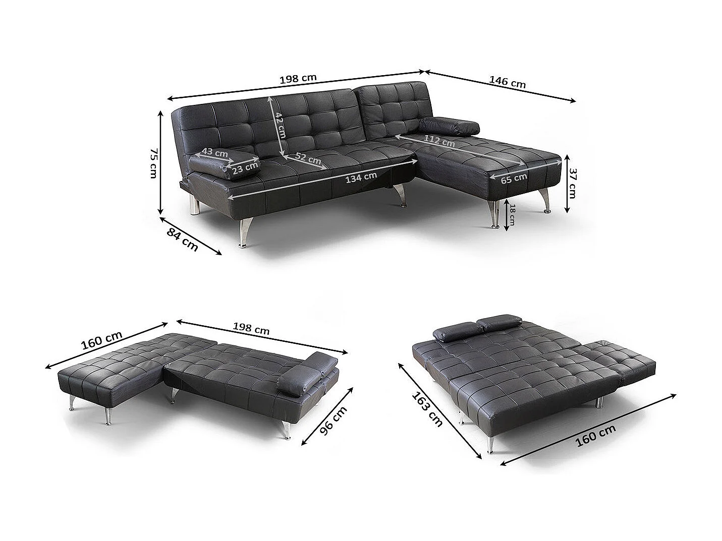 Oferta: Sofa Cama Chaise Longue XS Negro + Mesa de Centro Blanco