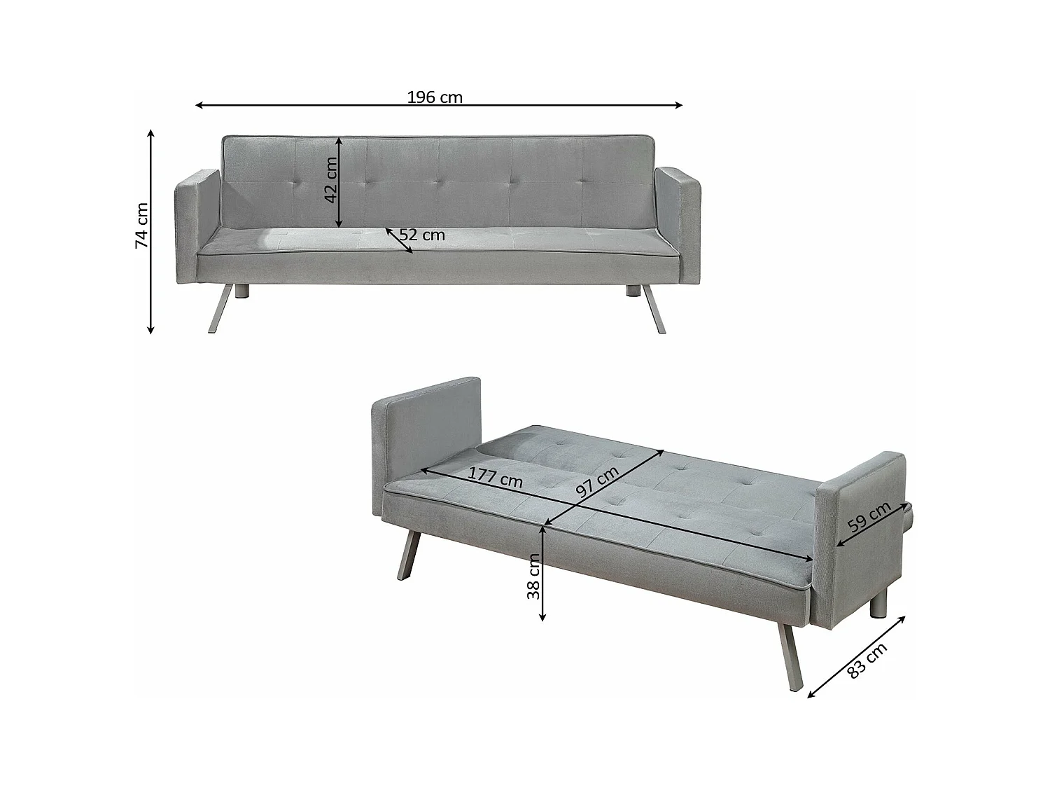 Sofa Cama Aveli 196cm Negro