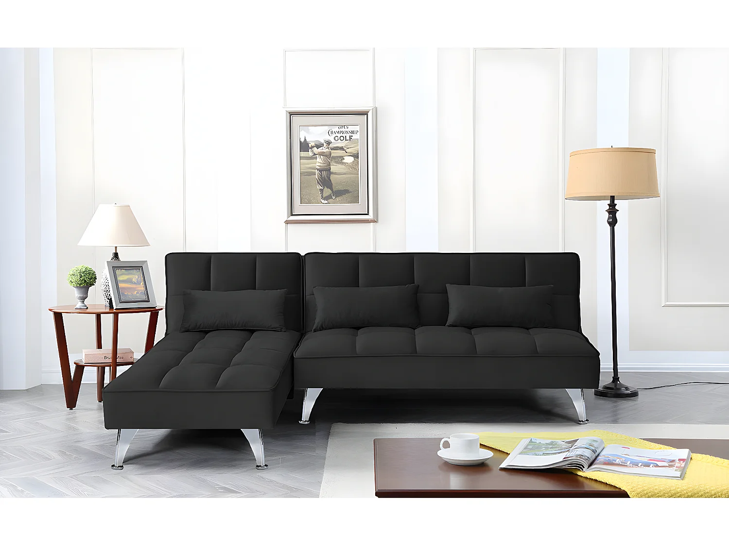 Sofá-Cama Chaise Longue Noelia XS 200cm Preto