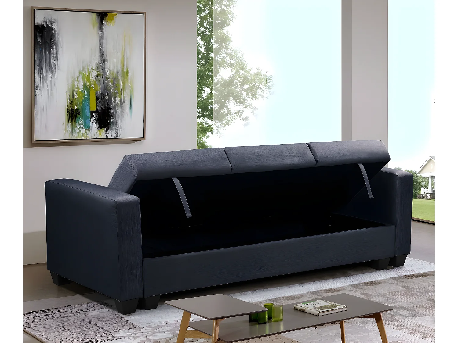Sofa Cama Keyla 210cm, con Arcon Gris Oscuro