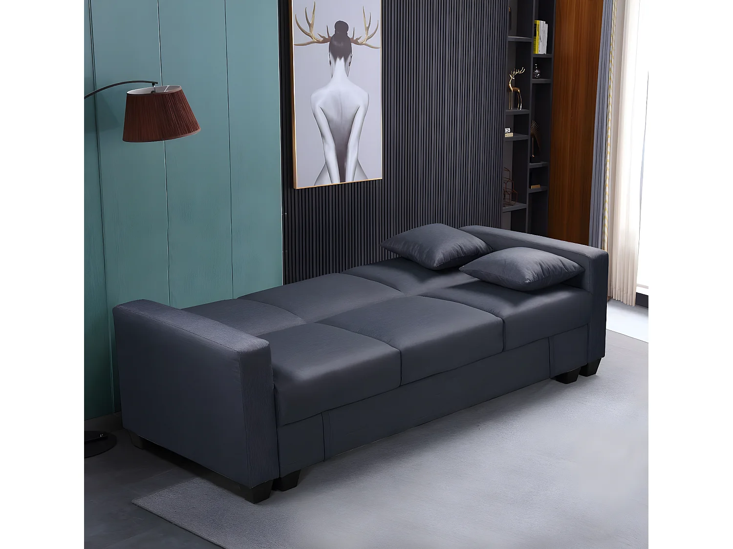 Sofa Cama Keyla 210cm, con Arcon Gris Oscuro