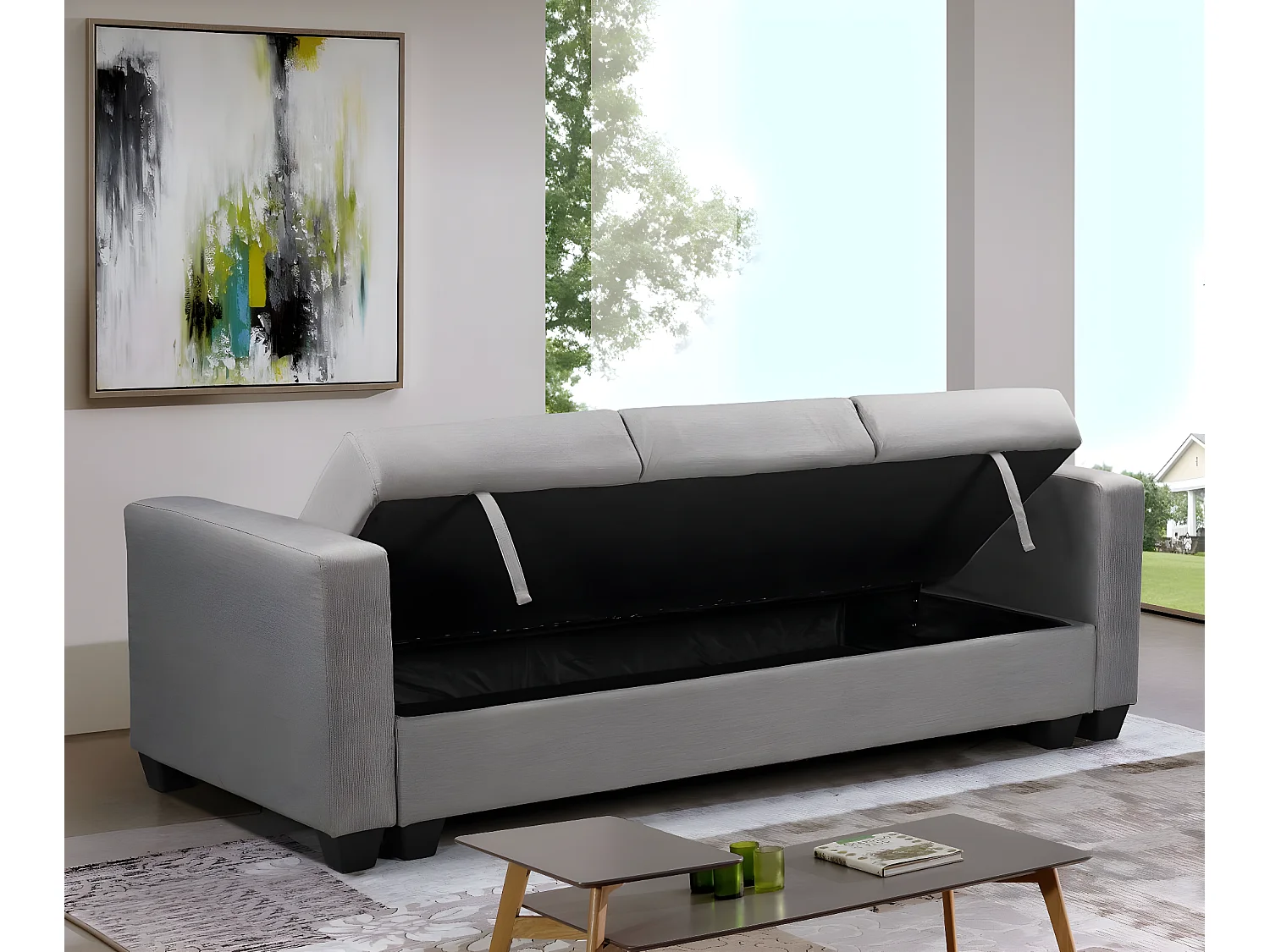 Sofa Cama Keyla 210cm, con Arcon Gris Oscuro