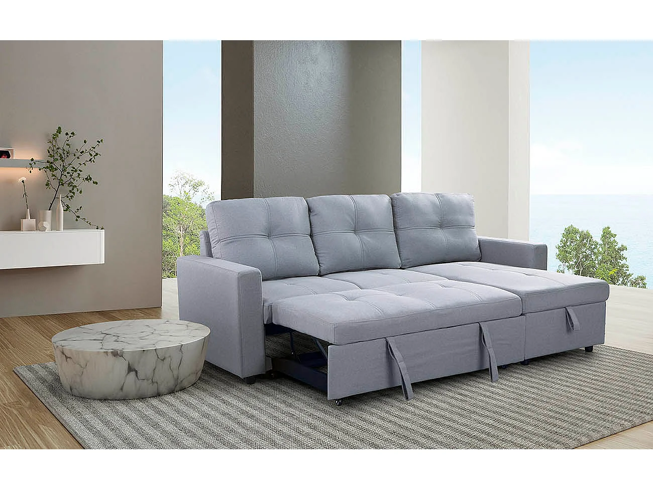 Sofá-Cama Chaise Longue Pau 215cm Azul