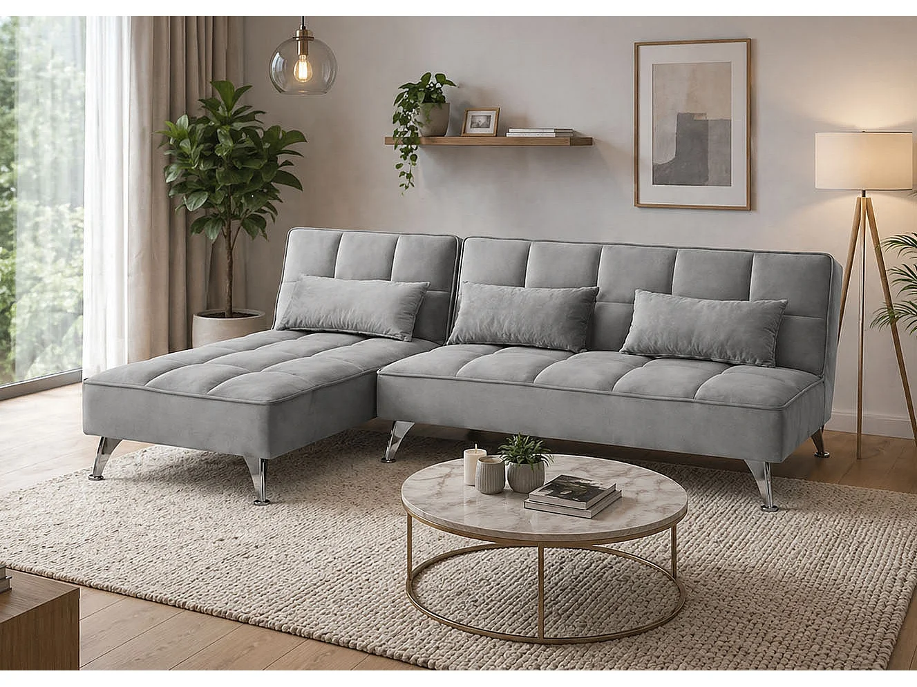 Sofá-Cama Chaise Longue Noelia XS 200cm Cinza