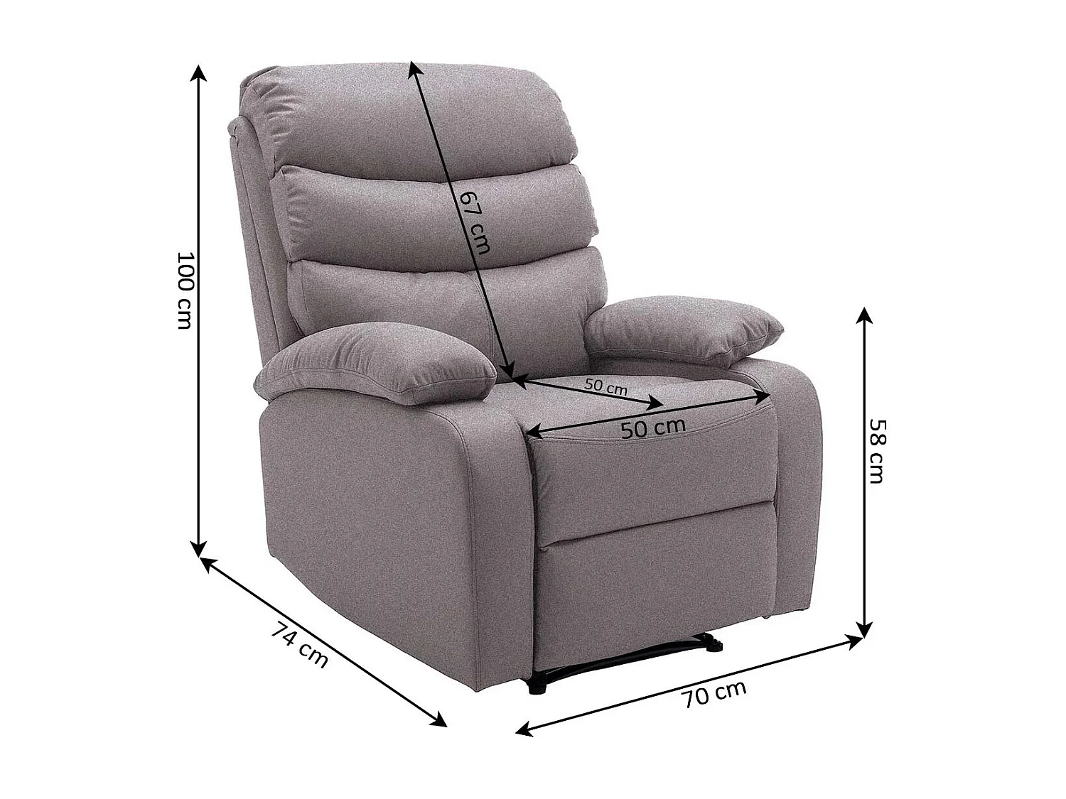 Poltrona Reclinavel Manual Miami, Sofá de 1 lugar, Marrom