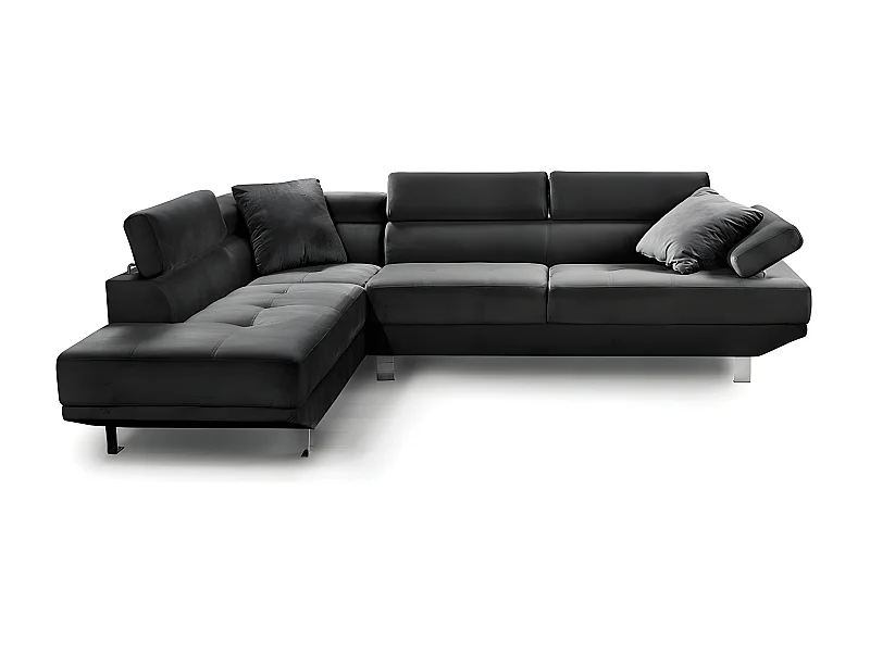 Sofá de Canto Chaise Longue Executive 262cm Preto, Chaise Esquerda