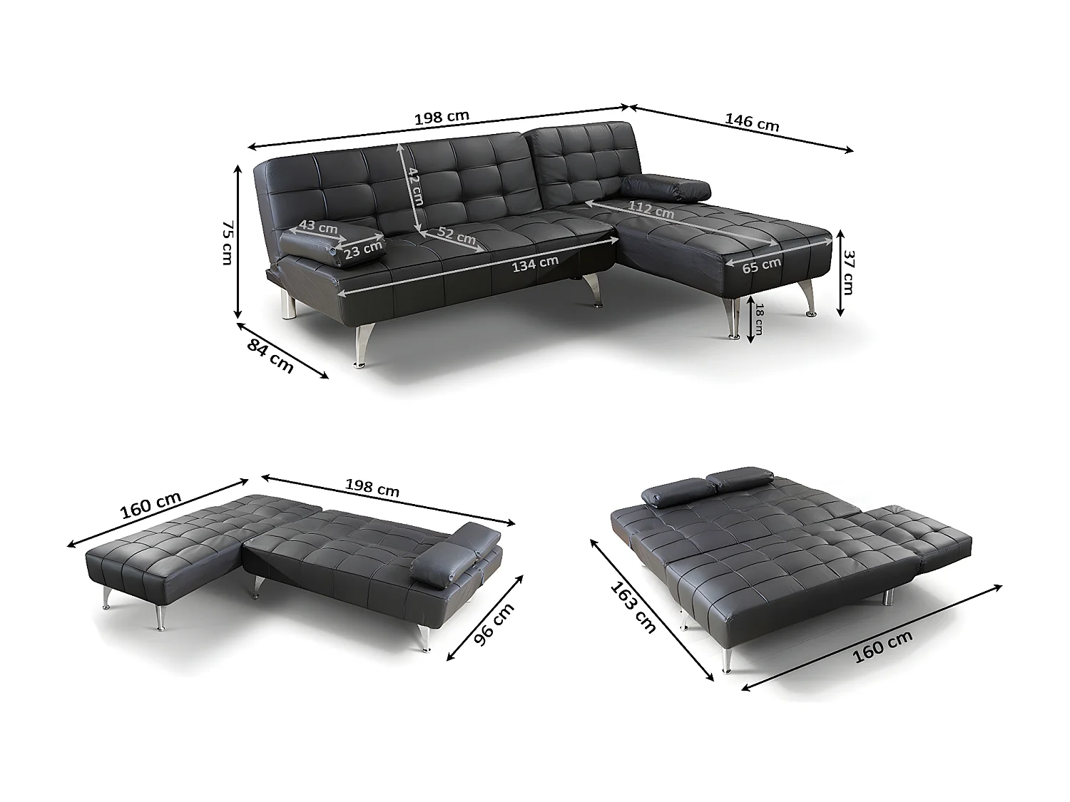 Oferta: Sofá-Cama Chaise Longue XS Preto + Mesa de Centro Carvalho