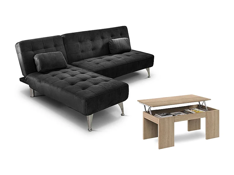 Oferta: Sofa Cama Chaise Longue XS Negro + Mesa de Centro Cambria