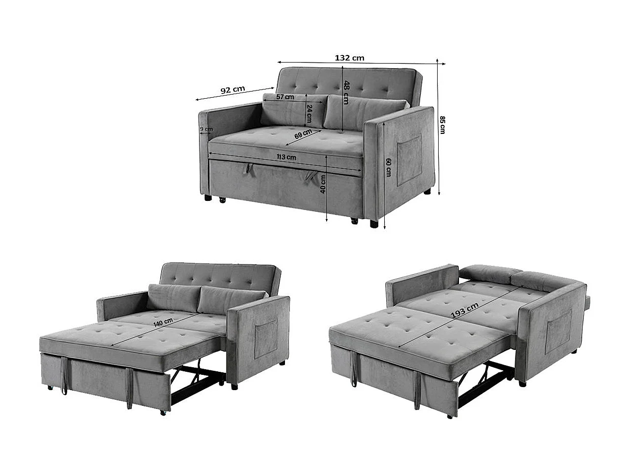 Sofa Cama de Matrimonio Japon 132cm Gris