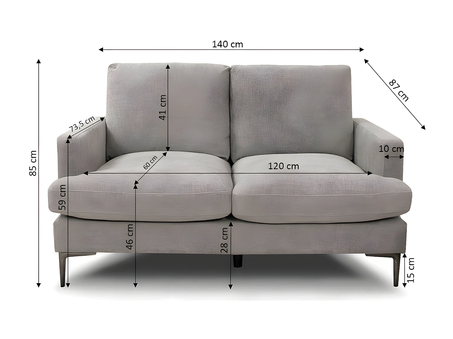 Sofa 2 Plazas Moretti 140cm