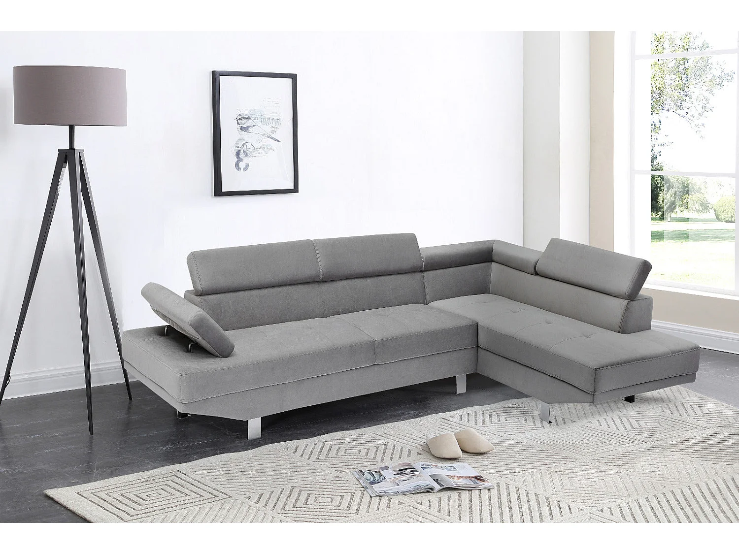 Sofá de Canto Chaise Longue New Daniela 254cm Preto, Chaise Direita