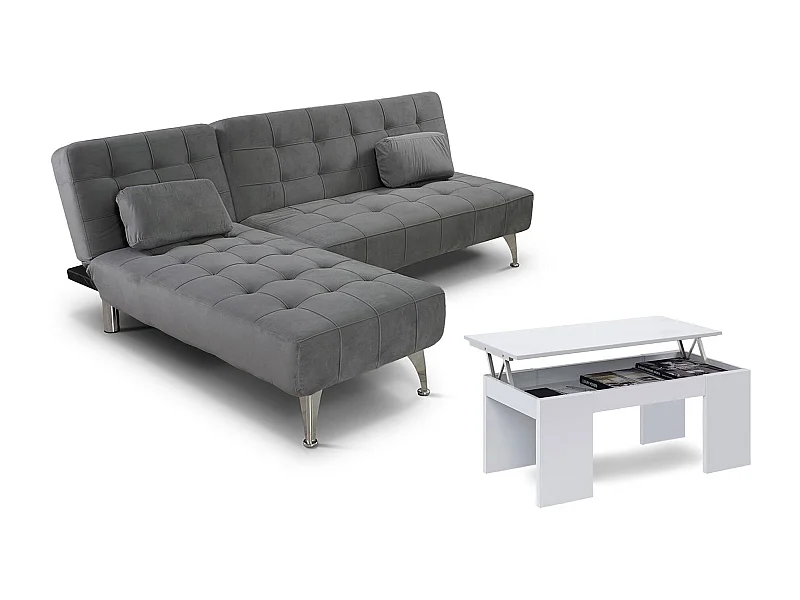 Oferta: Sofá-Cama Chaise Longue XS Cinza + Mesa de Centro Branco