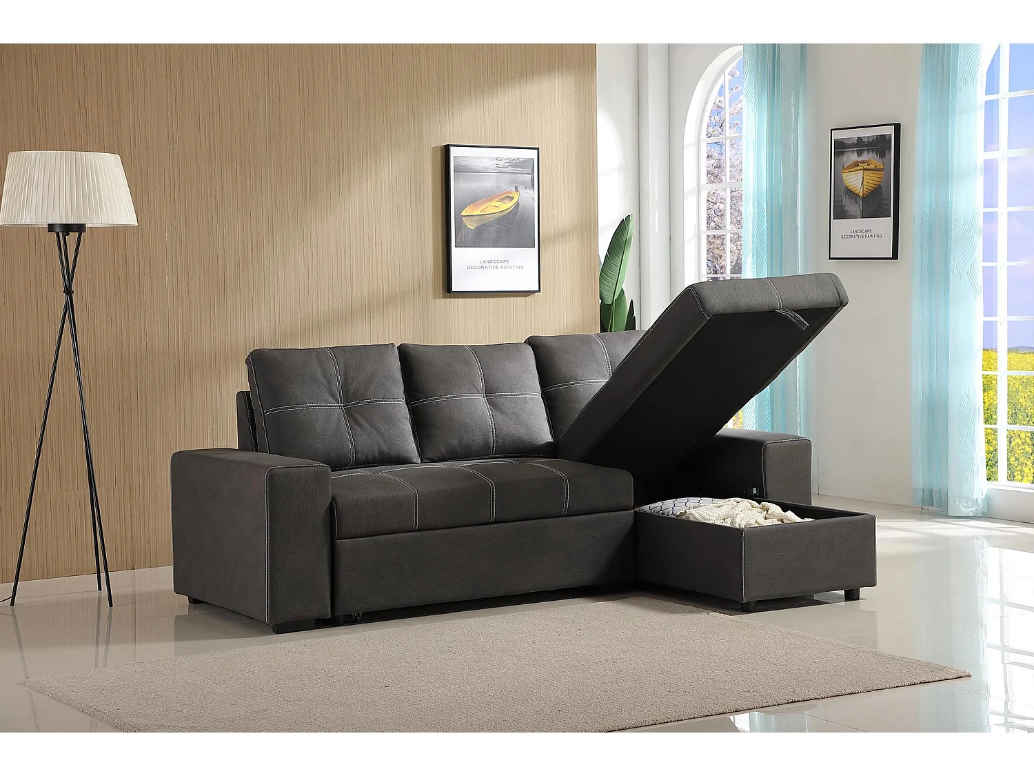 Sofá-Cama Chaise Longue Flex, Bege 246cm